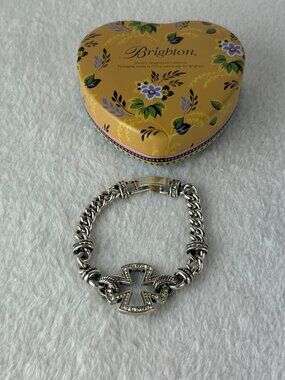 Brighton Maltese Cross Crystal Encrusted Silver Tone Chain Link Bracelet